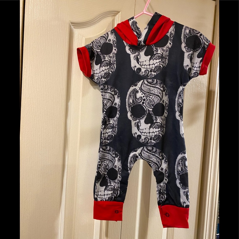 Black & Red Hooded Skull onesie